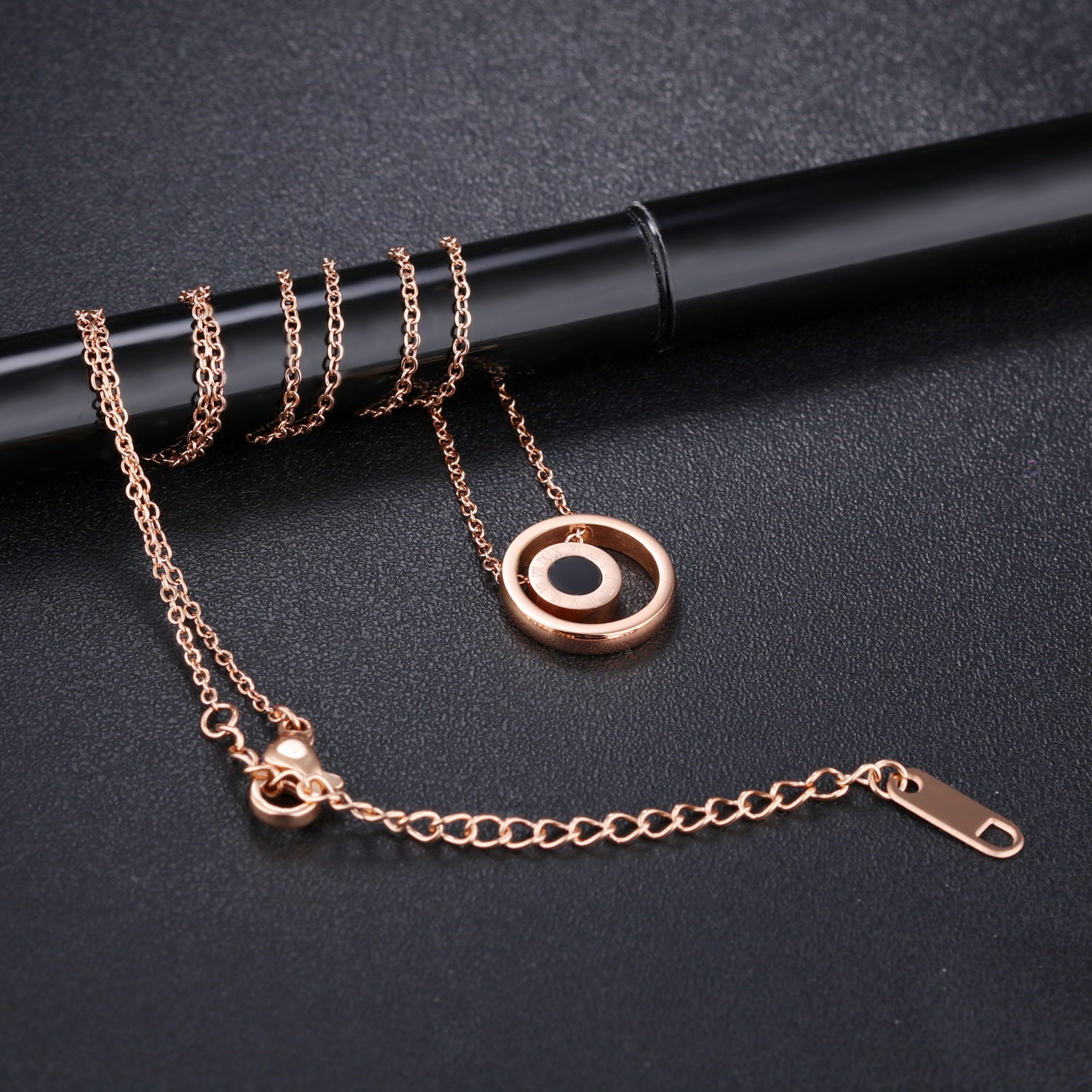 Roman numeral titanium steel necklace