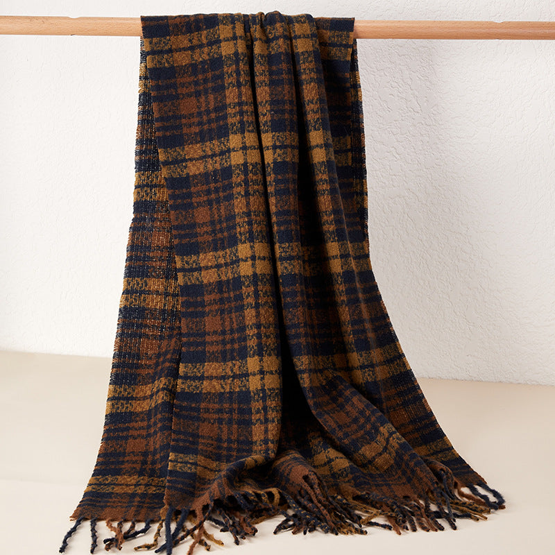 Chic Complexity: The Thickened Tassel Plaid Scarf