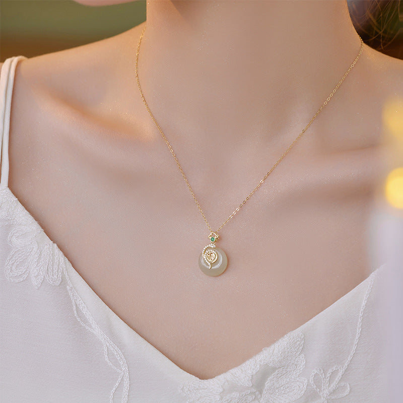 Product Title: The Serpent’s Wisdom: 925 Sterling Silver Hetian Jade Heritage Necklace