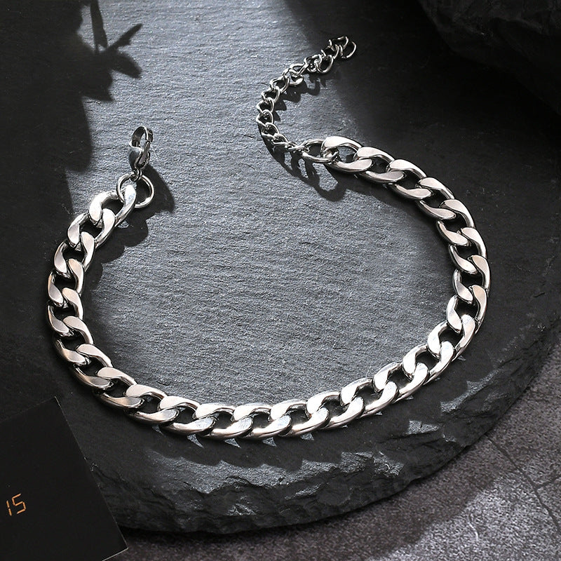 The Sterling Titan: Silver-Inlay Geometric Link Bracelet