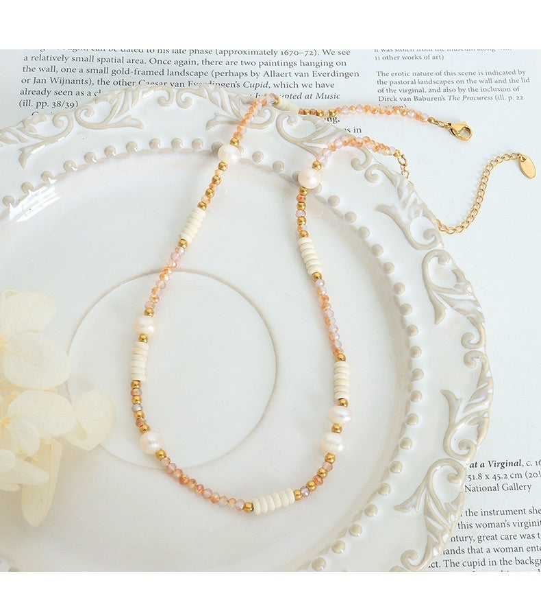 Serene Pearl & Stone Titanium Necklace