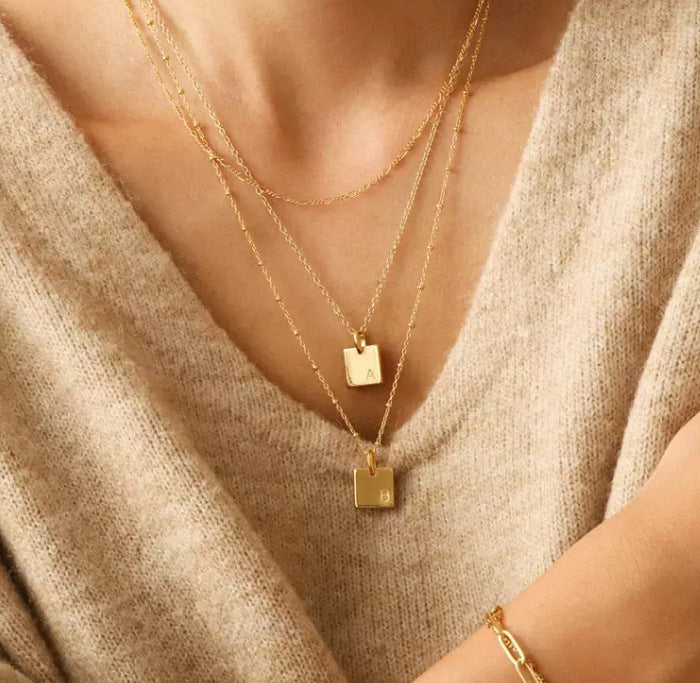 Rectangular Titanium Steel Letter Necklace
