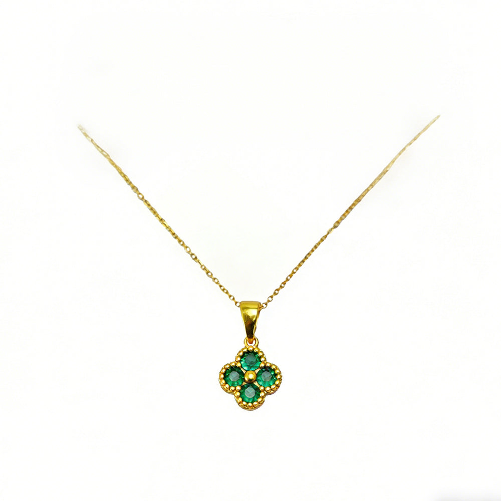 24K Gold Lucky Green Clover Necklace