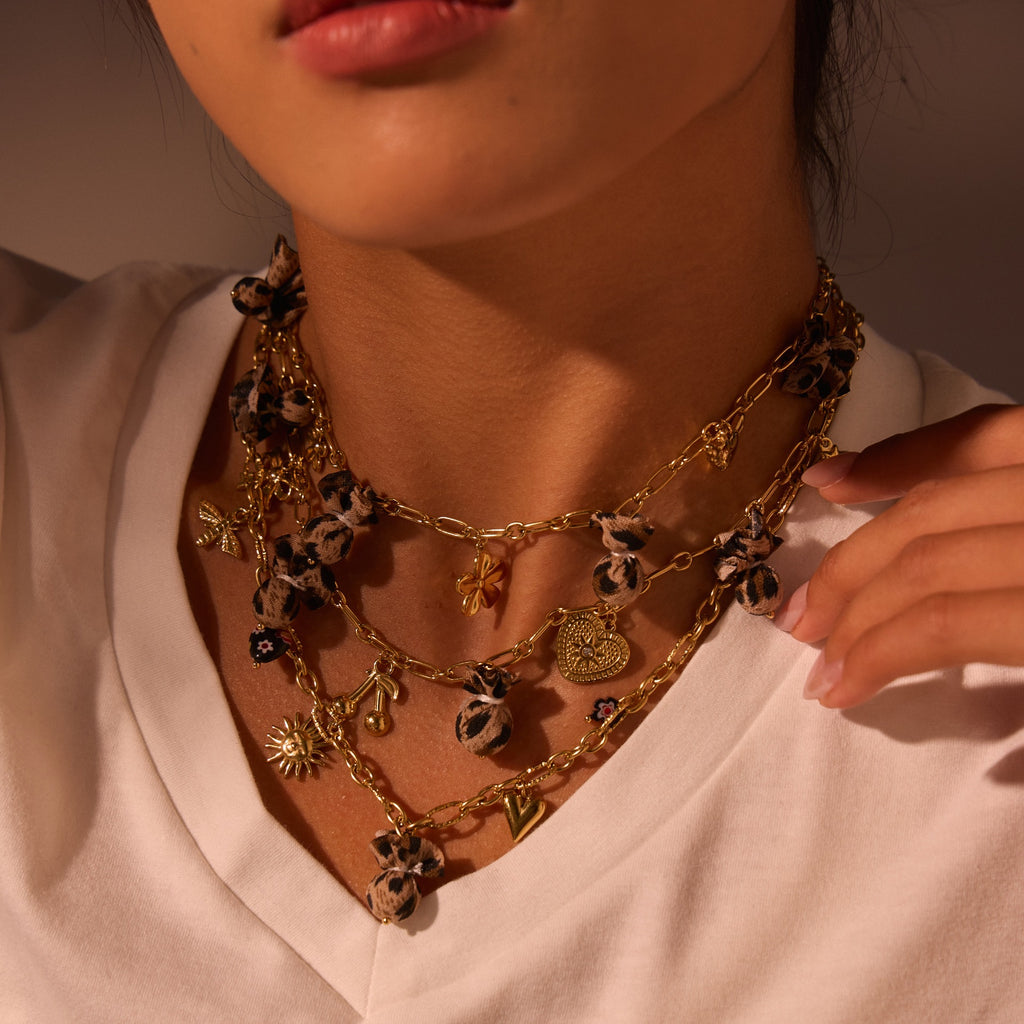 Wild Romance: 18K Gold Plated Leopard & Floral Heart Medallion
