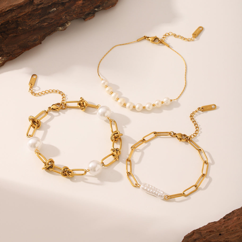 The Pearlescent Twist: Titanium & Inset Pearl Bracelet