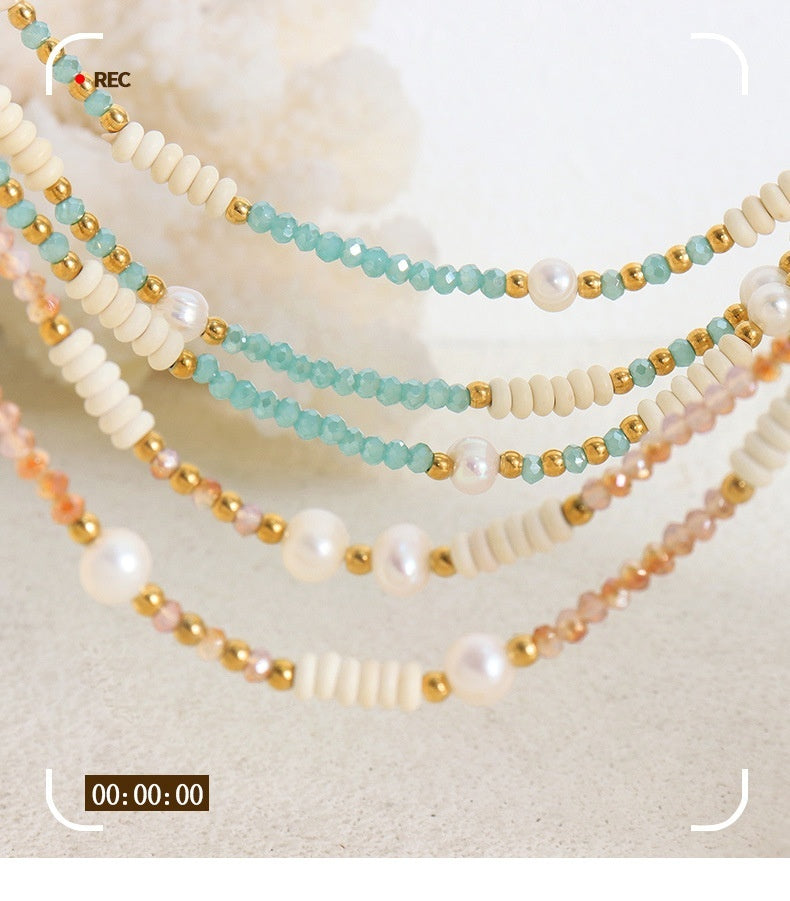 Serene Pearl & Stone Titanium Necklace