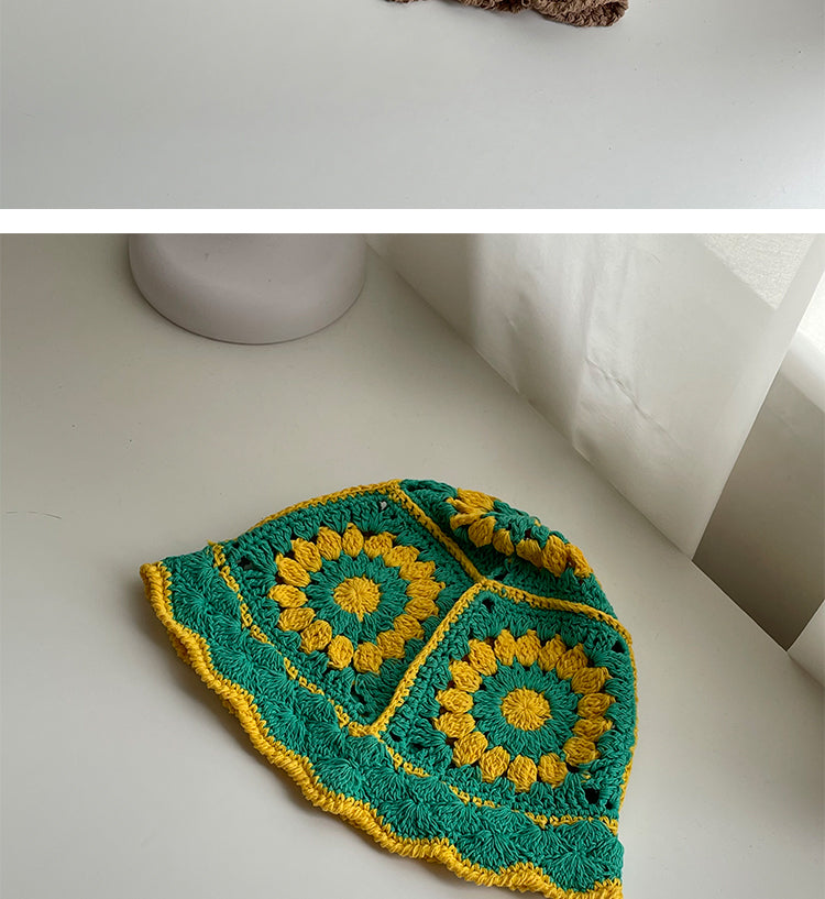 Coco Twoce Artisanal Bloom: Handmade Crochet Dual-Tone Bucket Hat
