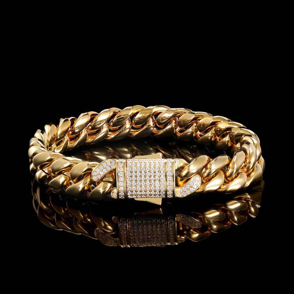 18K Gold Titanium Valor: Heavy Link Stone-Inlaid Bracelet
