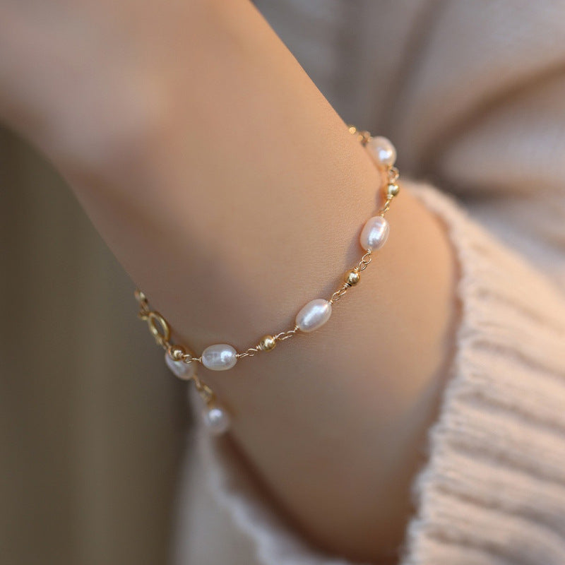 Handmade Titanium Freshwater Pearl Bracelet