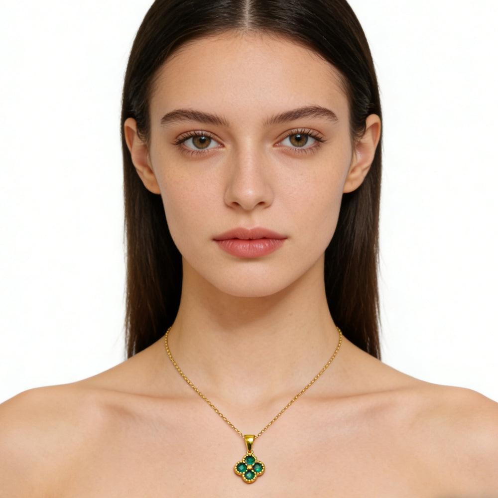 24K Gold Lucky Green Clover Necklace