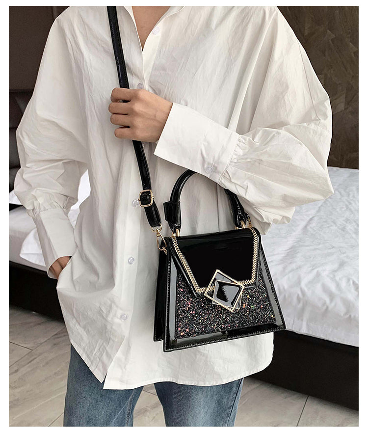 The Stellar: Sequin Patent Trapezoid Crossbody