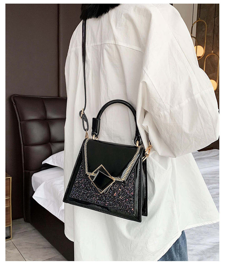 The Stellar: Sequin Patent Trapezoid Crossbody