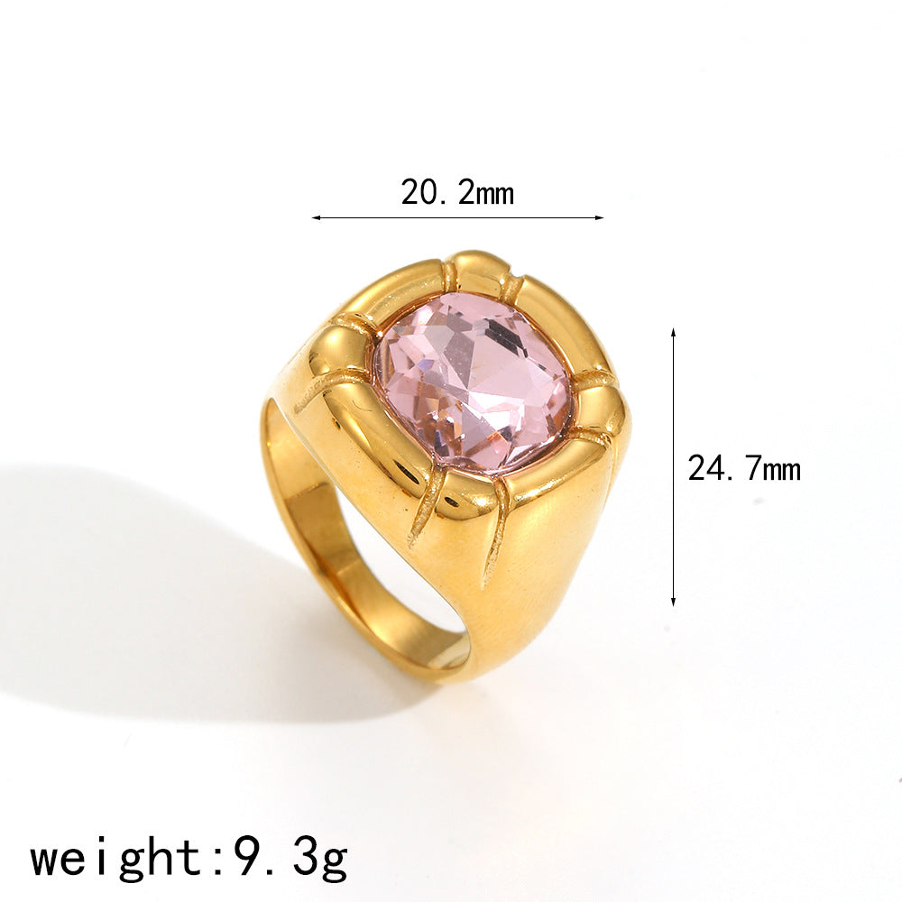 Women’s Emerald-Cut Crystal Titanium Steel Ring