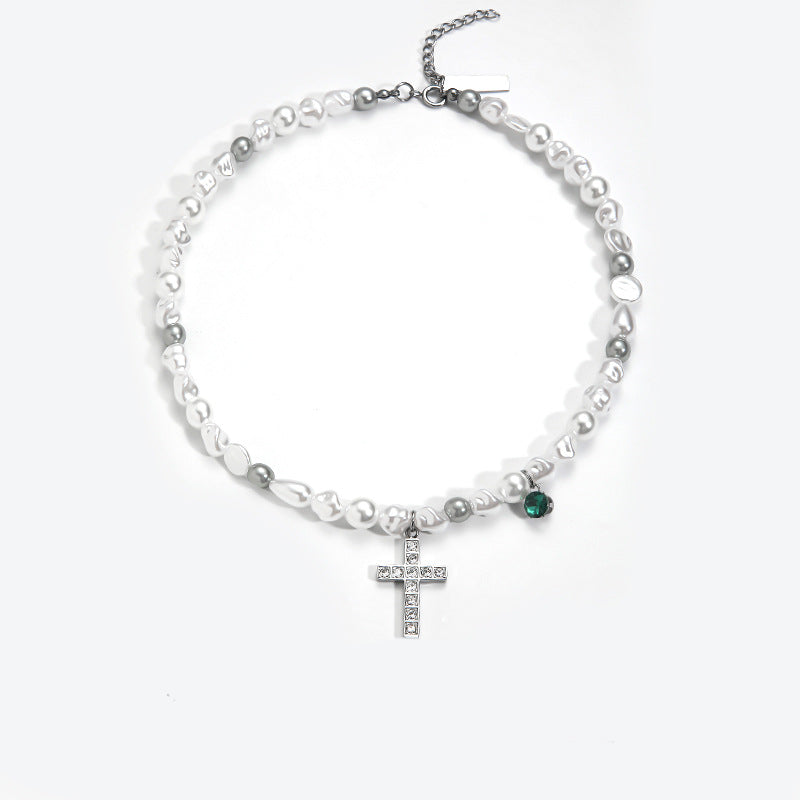 The Ethereal Pearl: Cross & Ghost Titanium Necklace