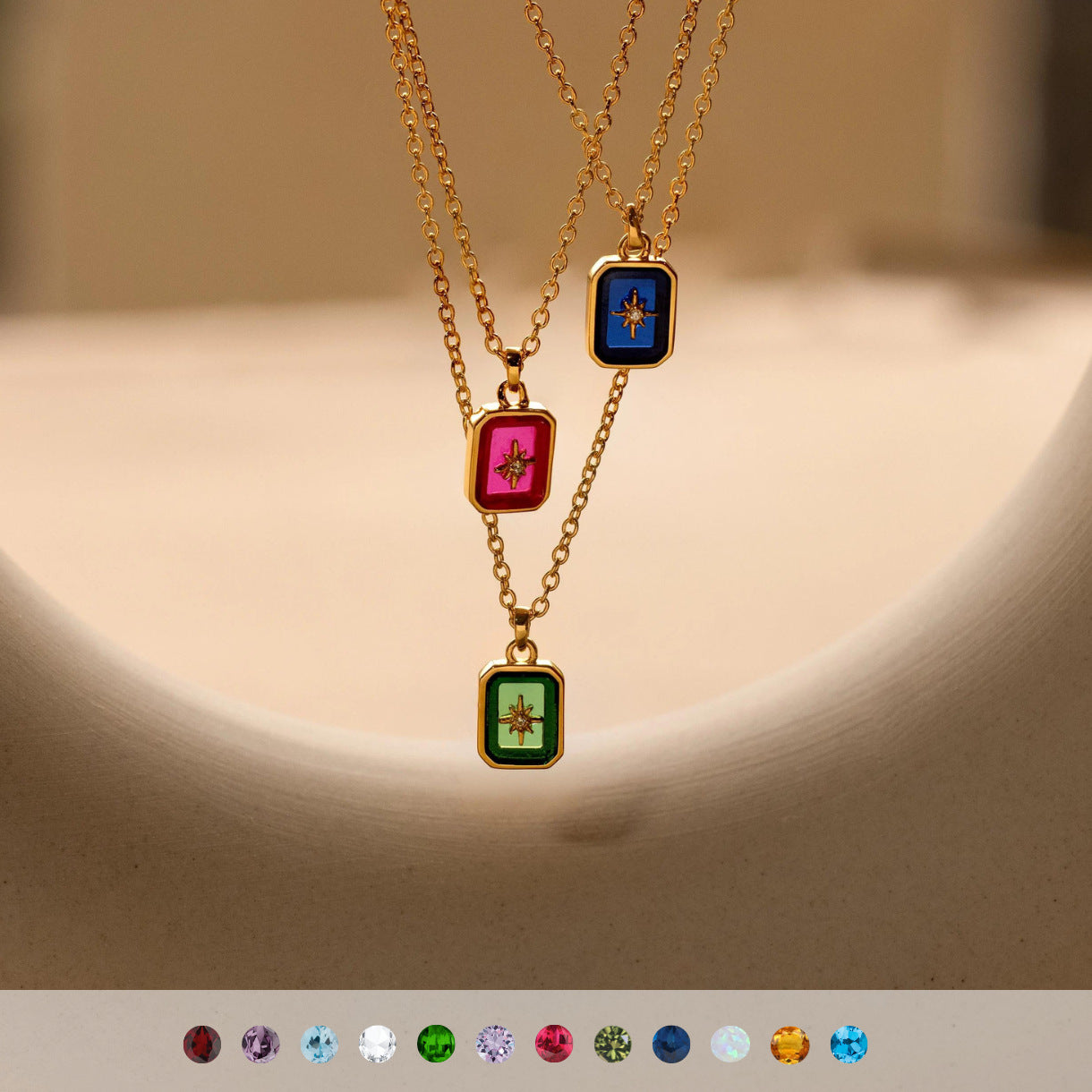 Titanium Steel Birthstones Necklace Pendant