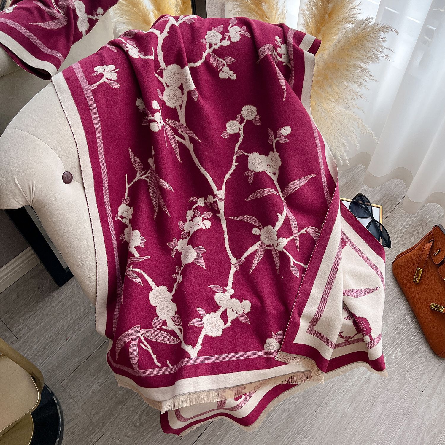 Cashmere-Touch Elegance: The Plum Blossom Winter Scarf