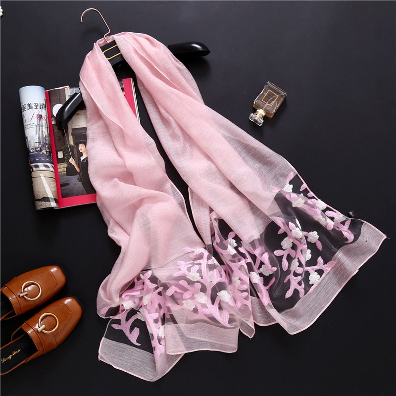 Coco Twoce Artisan Grace: Hand-Drawn Silk-Wool Blend Embroidered Shawl