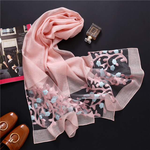Coco Twoce Artisan Grace: Hand-Drawn Silk-Wool Blend Embroidered Shawl