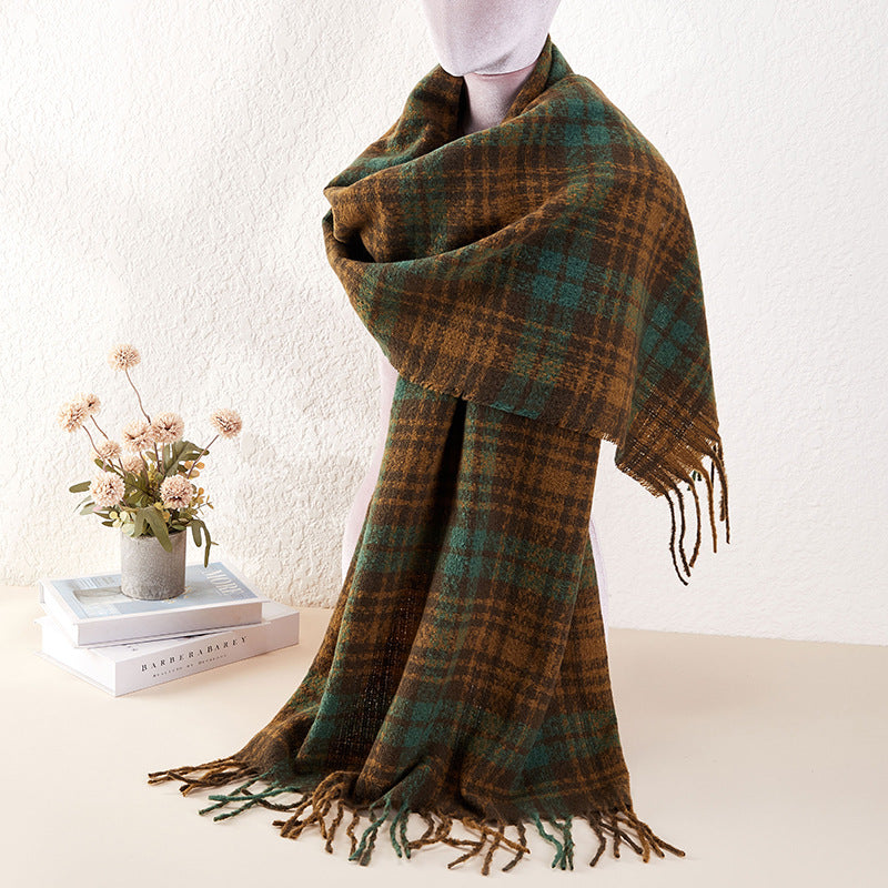 Chic Complexity: The Thickened Tassel Plaid Scarf