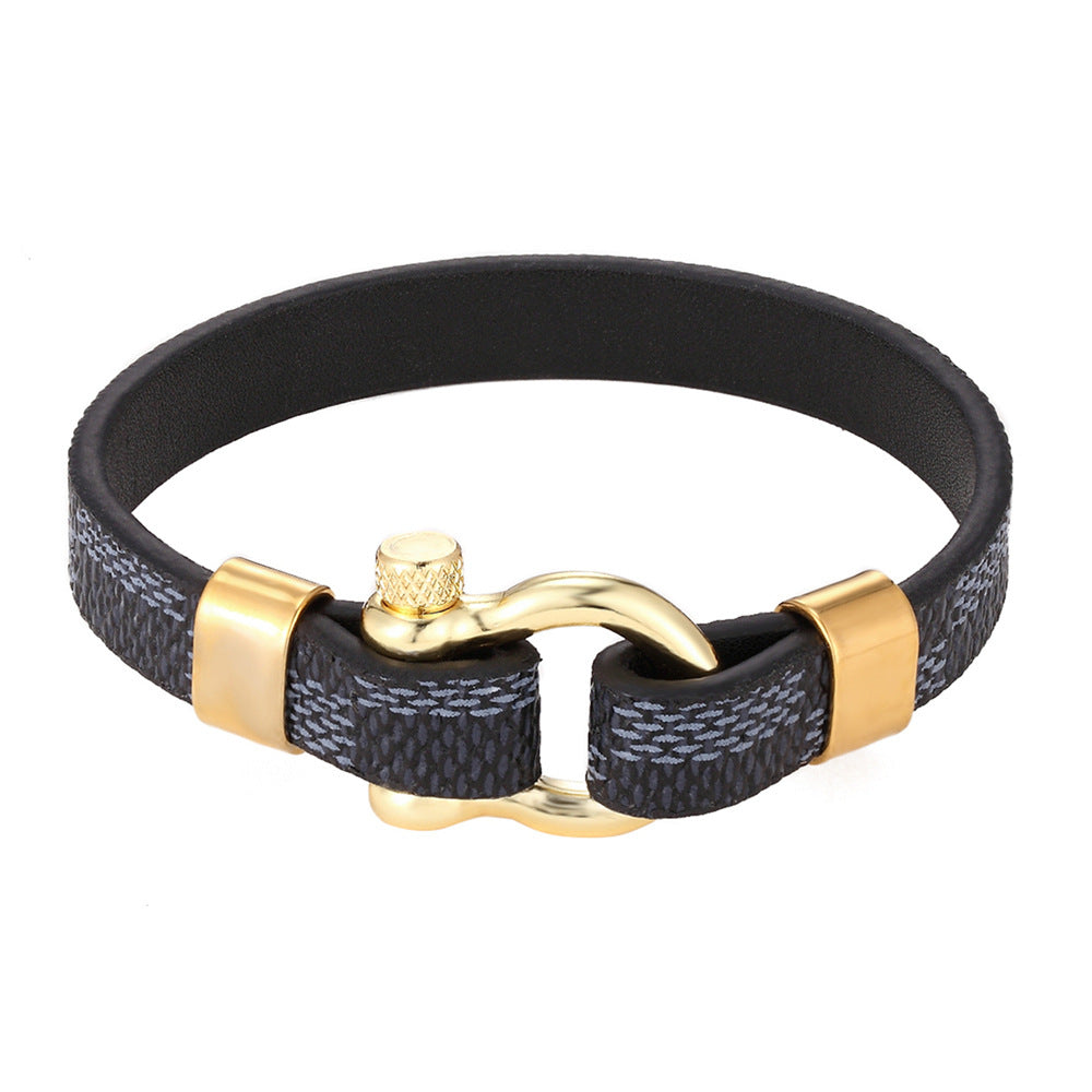 The Grand Horseshoe: Custom-Length Leather & Titanium Steel Bracelet