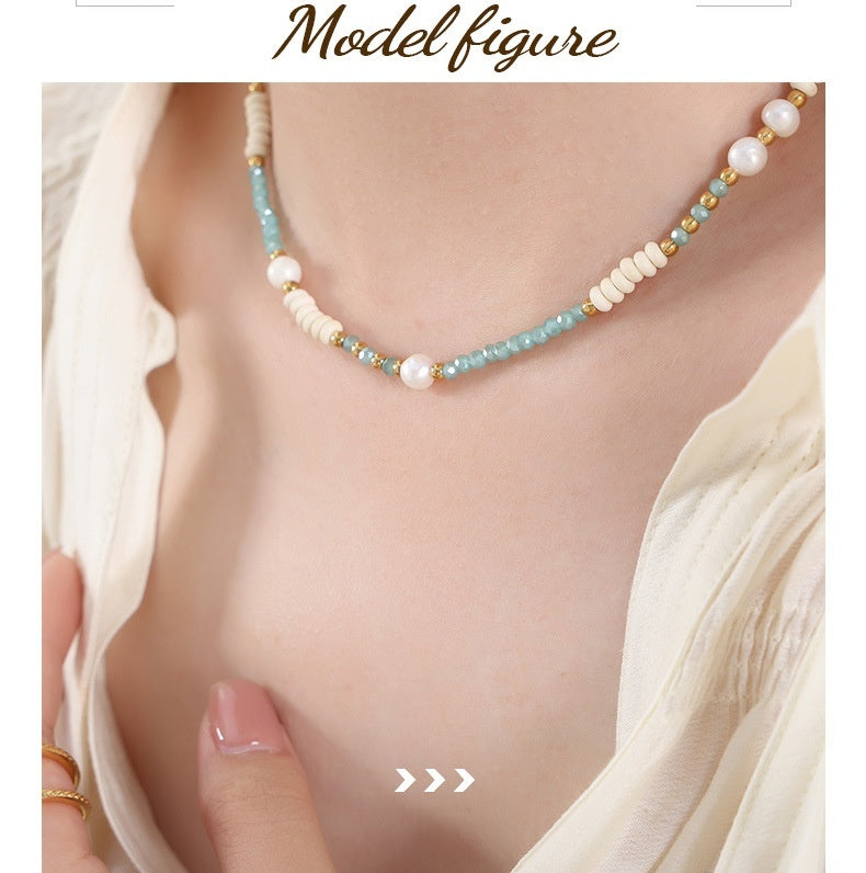 Serene Pearl & Stone Titanium Necklace
