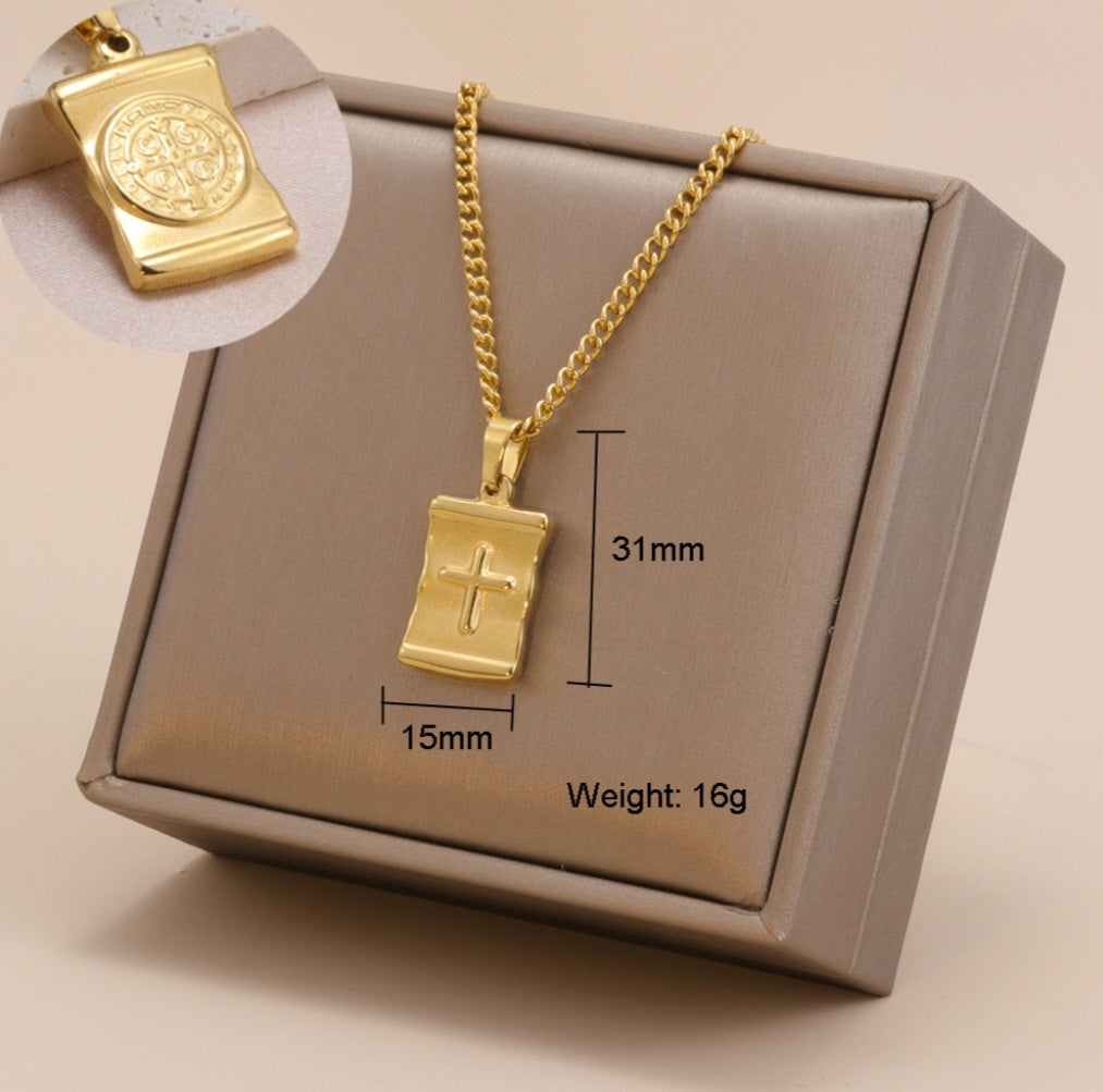 Moon Cross Titanium Steel Heart Necklace