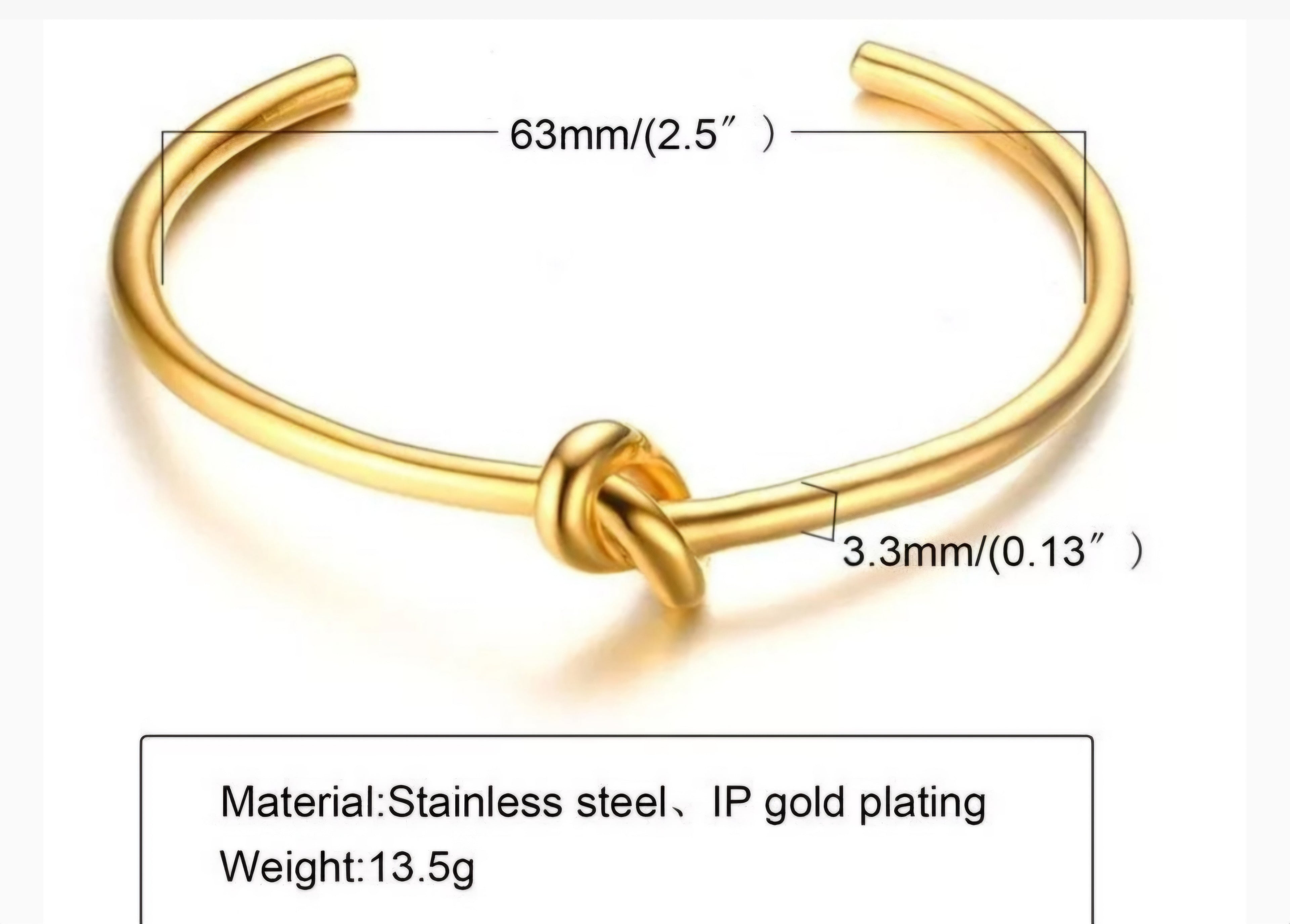 18K Gold Plated Knotted C-Shaped Titanium Bracelet