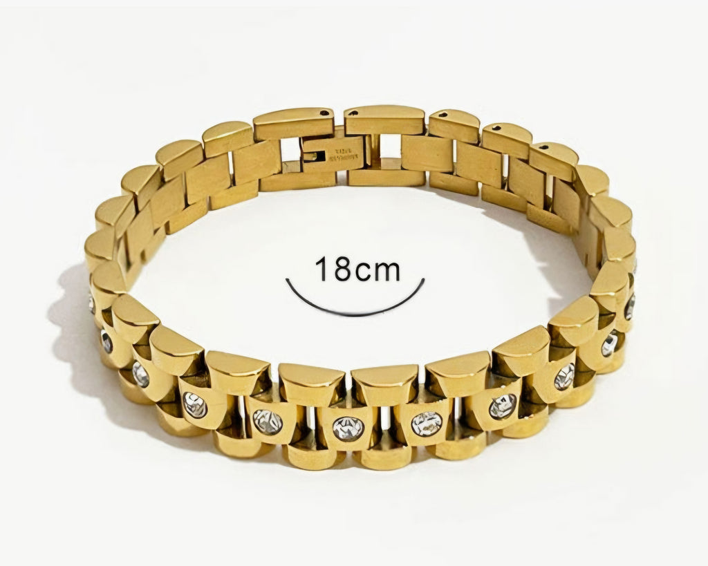 18K Gold Plated White Diamond Watch-Chain Bracelet