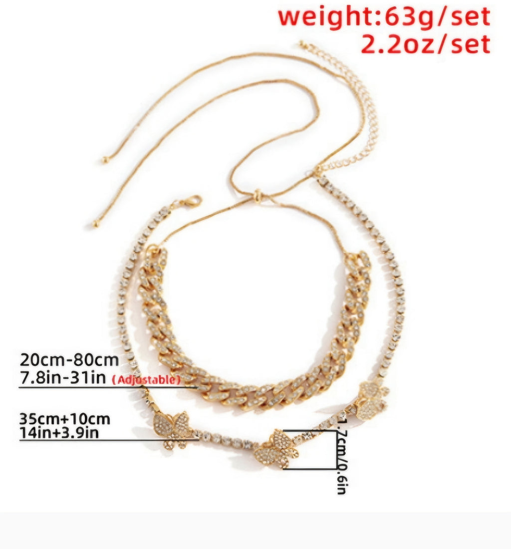 Butterfly Rebel: Multi-Layered Diamond Butterfly & Cuban Chain Set