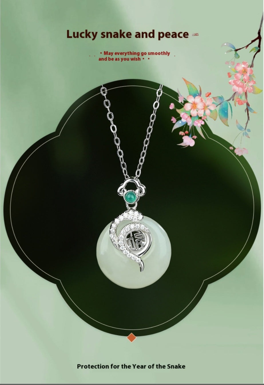Product Title: The Serpent’s Wisdom: 925 Sterling Silver Hetian Jade Heritage Necklace