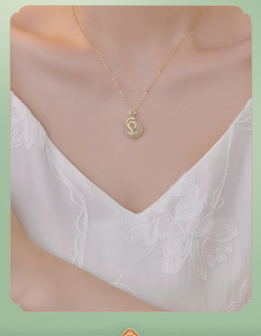 Product Title: The Serpent’s Wisdom: 925 Sterling Silver Hetian Jade Heritage Necklace