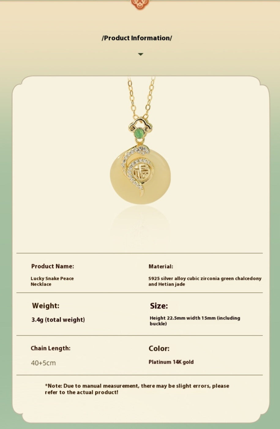 Product Title: The Serpent’s Wisdom: 925 Sterling Silver Hetian Jade Heritage Necklace