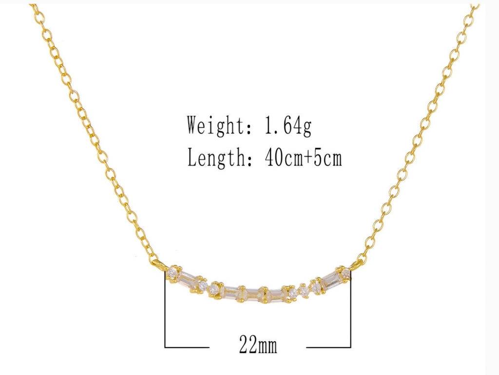 The Radiant Smile: 925 Sterling Silver Square Zircon Bar Necklace