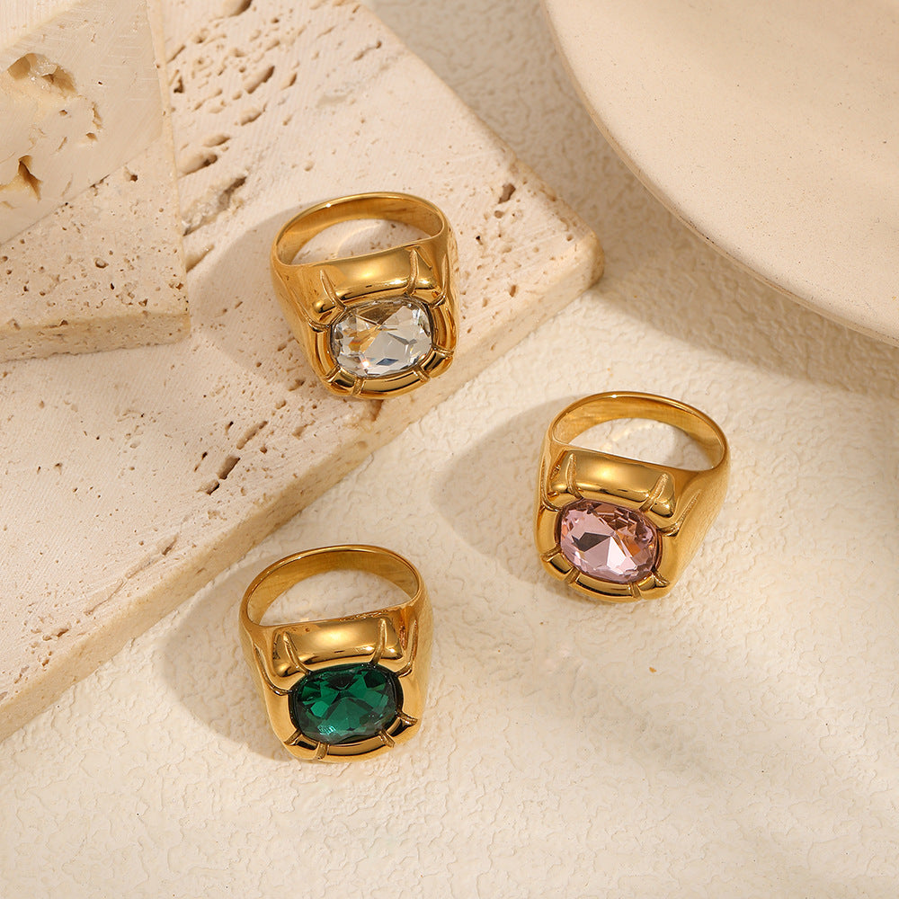 Women’s Emerald-Cut Crystal Titanium Steel Ring