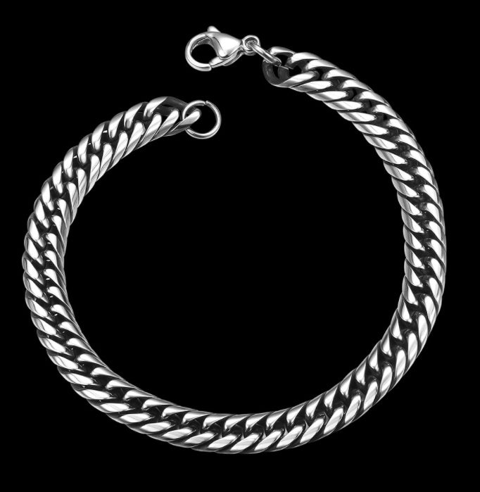 The Sterling Titan: Silver-Inlay Geometric Link Bracelet