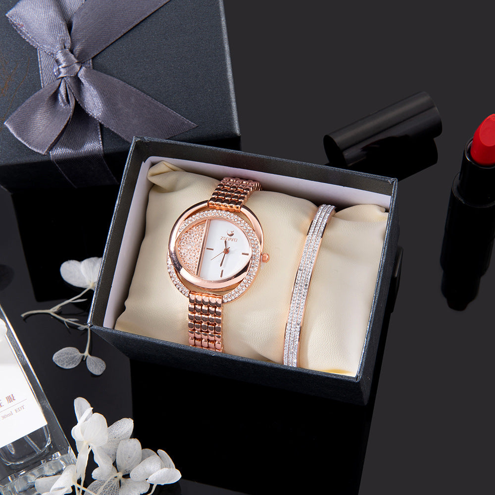Oval Quartz Watch & Titanium Steel Bracelet Set