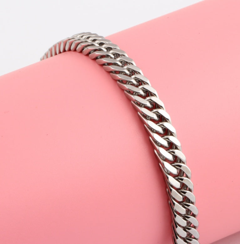 The Sterling Titan: Silver-Inlay Geometric Link Bracelet