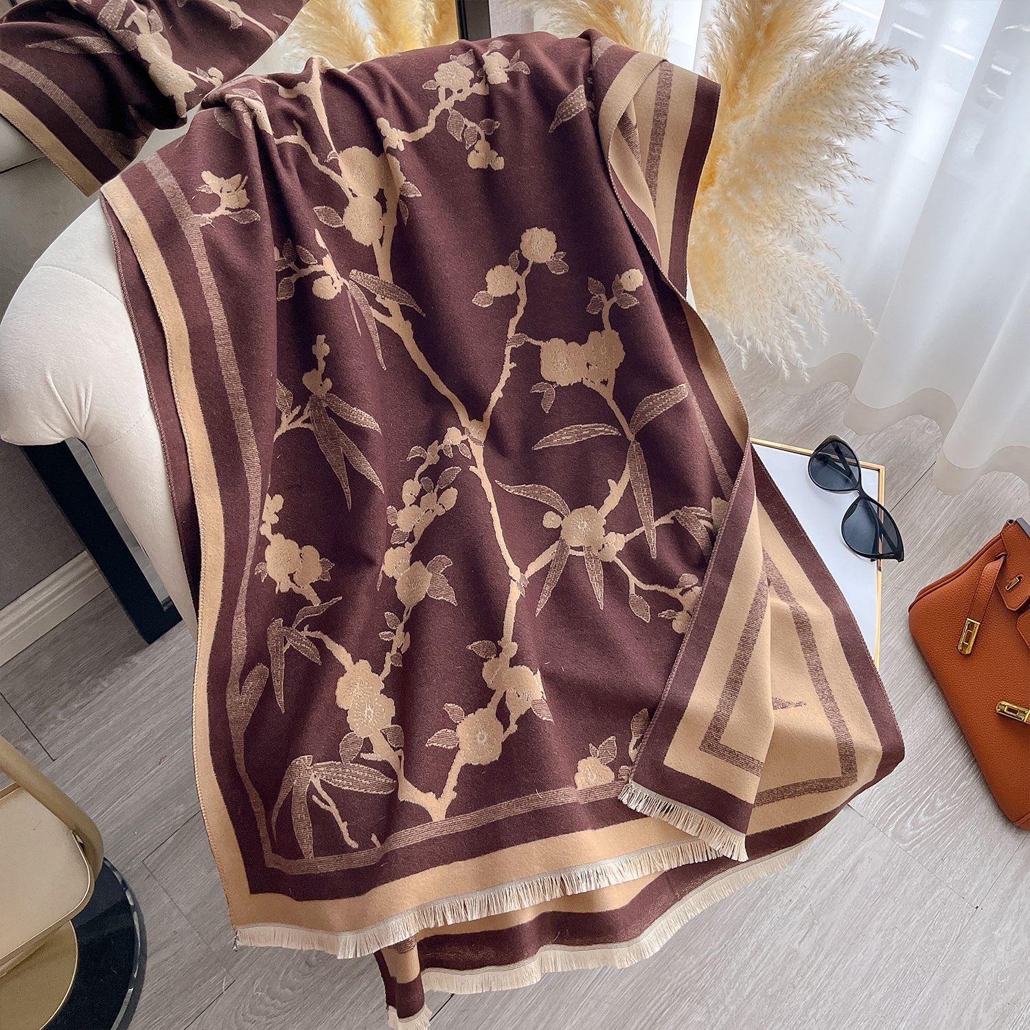 Cashmere-Touch Elegance: The Plum Blossom Winter Scarf