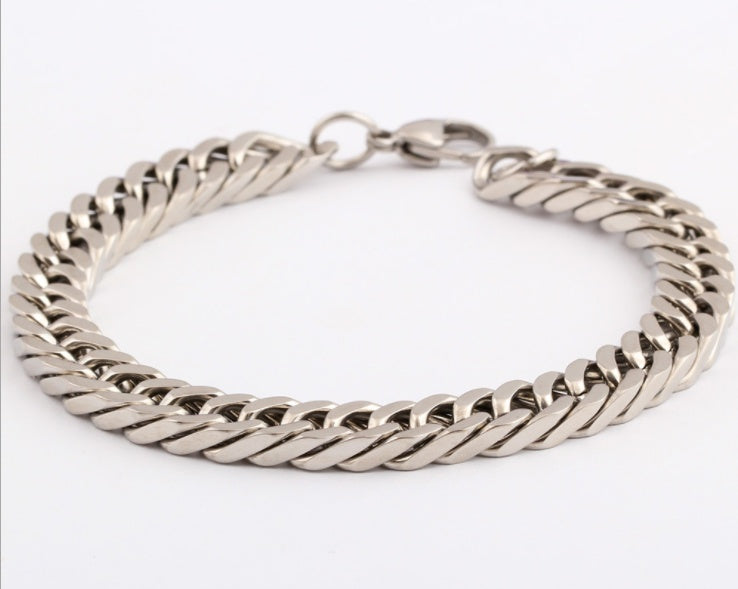 The Sterling Titan: Silver-Inlay Geometric Link Bracelet