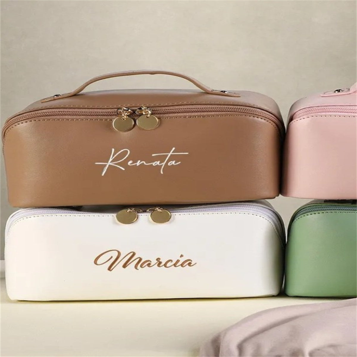 The Signature: Personalized Leather Bag & Vanity Set