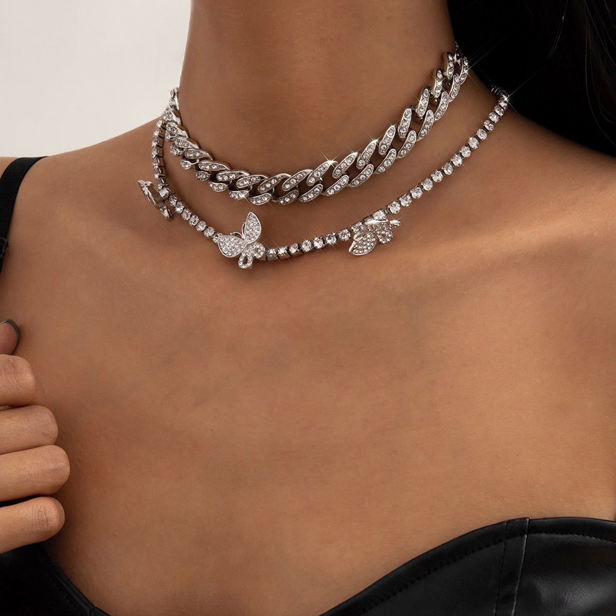 Butterfly Rebel: Multi-Layered Diamond Butterfly & Cuban Chain Set