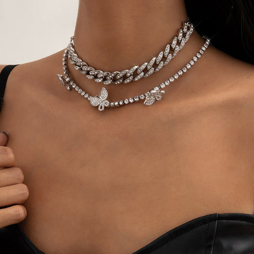 Butterfly Rebel: Multi-Layered Diamond Butterfly & Cuban Chain Set