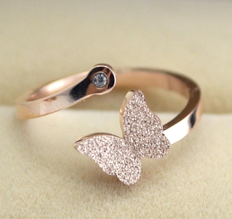 Woman Frosted Butterfly Adjustable Titanium Ring