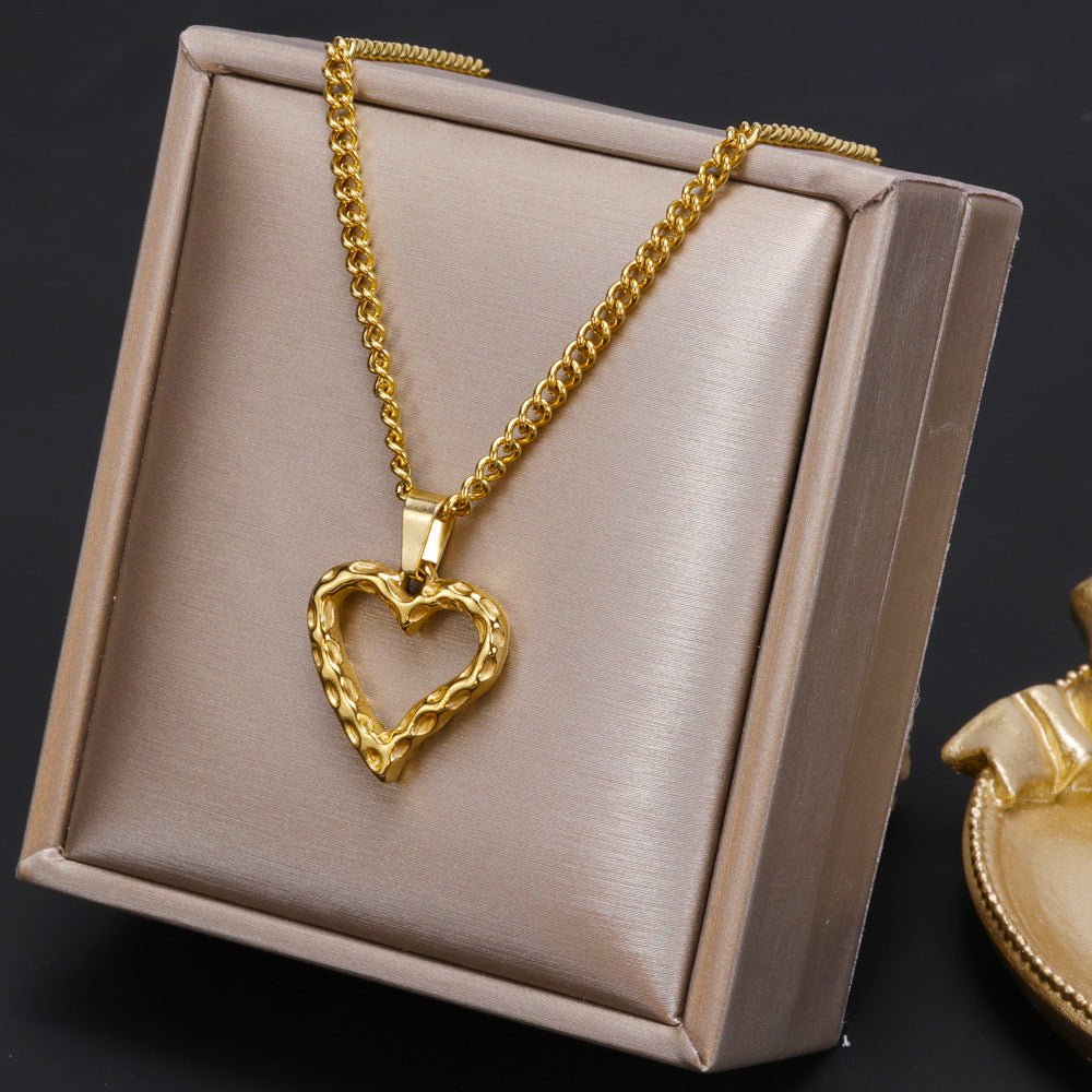 Moon Cross Titanium Steel Heart Necklace