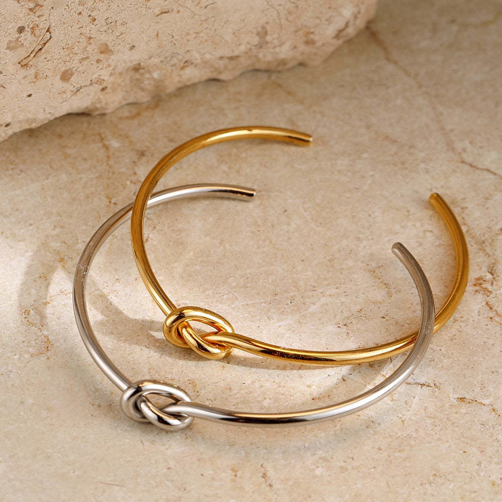 18K Gold Plated Knotted C-Shaped Titanium Bracelet