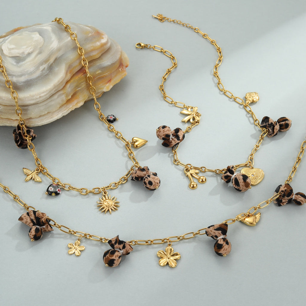 Wild Romance: 18K Gold Plated Leopard & Floral Heart Medallion