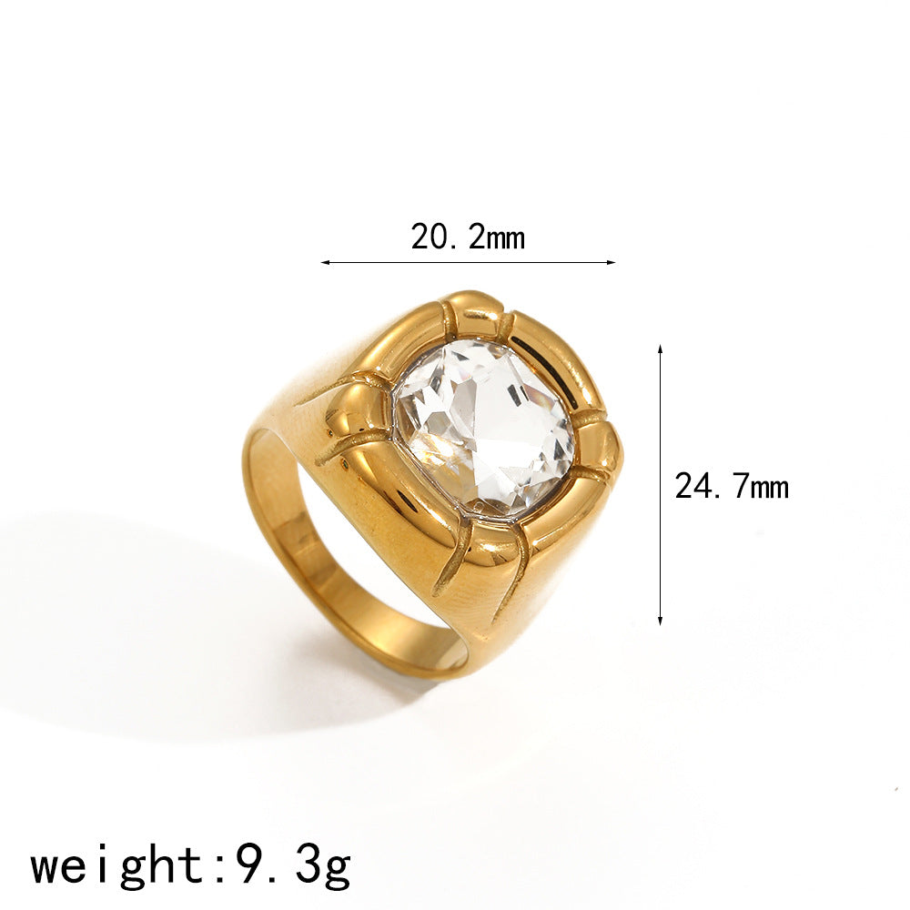 Women’s Emerald-Cut Crystal Titanium Steel Ring