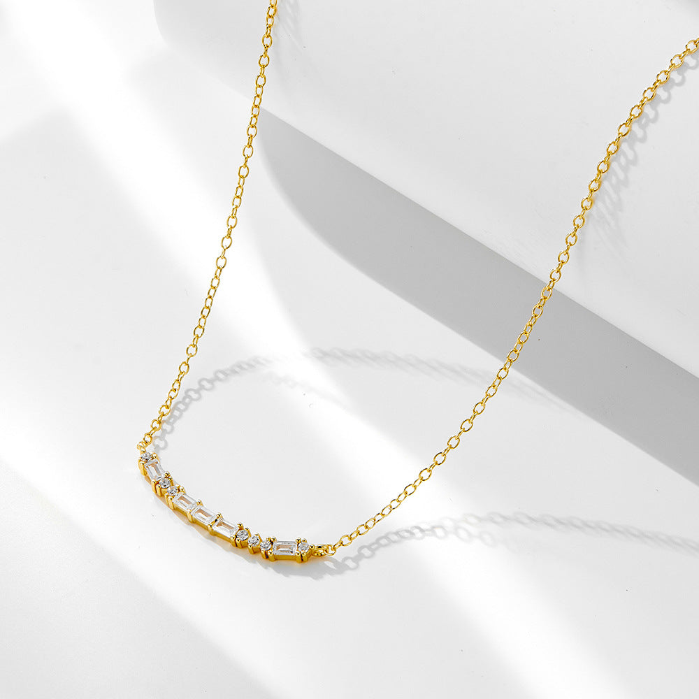 The Radiant Smile: 925 Sterling Silver Square Zircon Bar Necklace