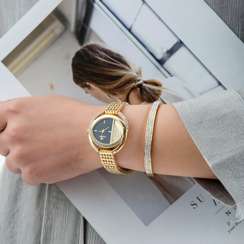 Oval Quartz Watch & Titanium Steel Bracelet Set