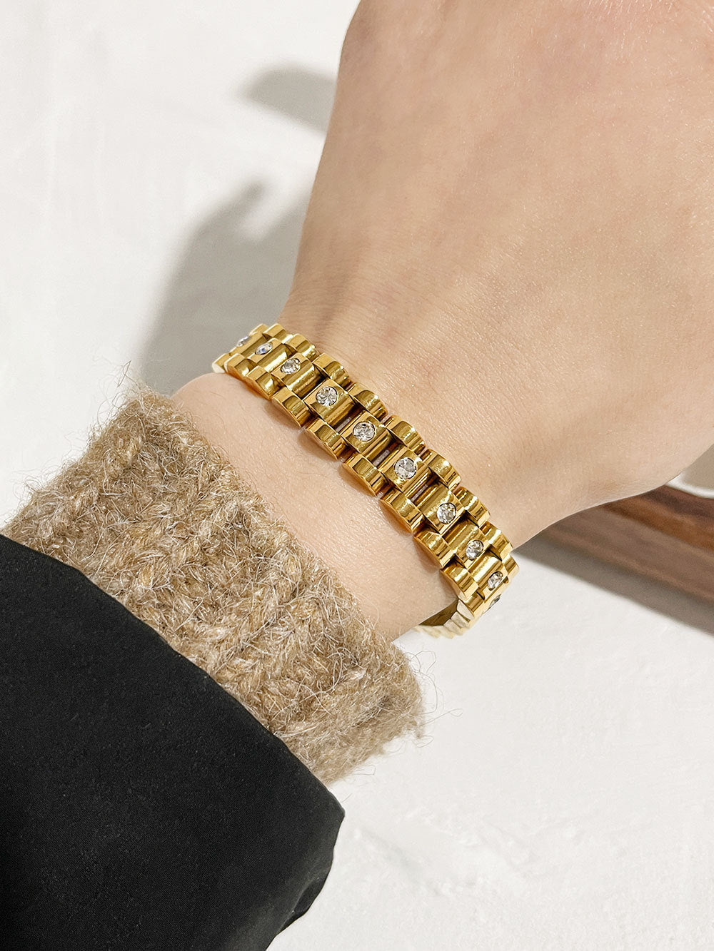 18K Gold Plated White Diamond Watch-Chain Bracelet